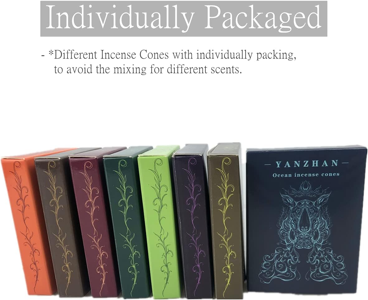 80 Pcs Backflow Incense Cones 8 Mixed Natural Scents Sandalwood Rose Green Tea Lavender Osmanthus Jasmine Ocean Apple (Incense Cones)