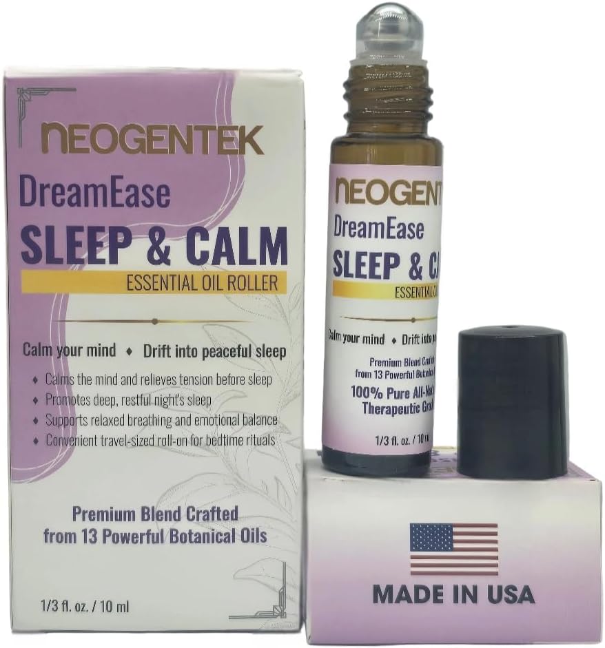 DreamEase Sleep and Calm Essential Oil Roll-On –Crafted from 13 Pure Botanical Oils – Nighttime Relaxation Aromatherapy, Made in USA – 10 mL
