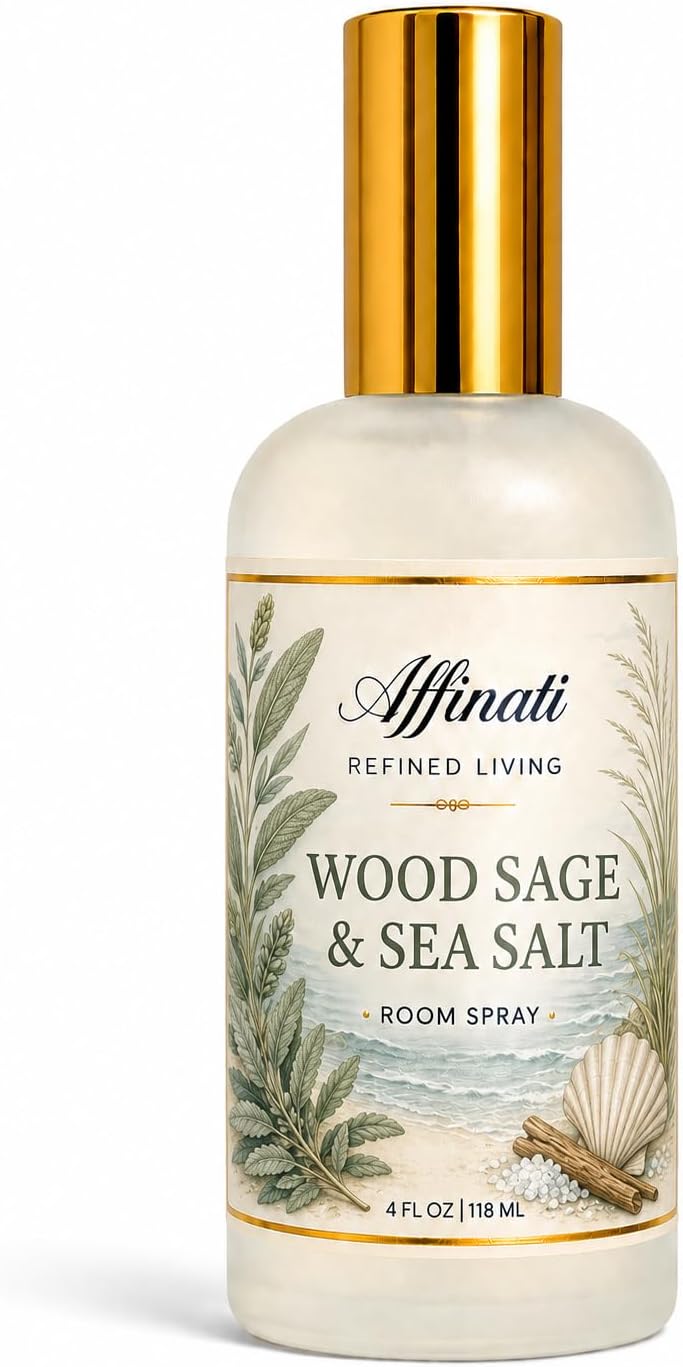 Affinati Wood Sage & Sea Salt Room Spray, 4 oz – Highly Fragrant Coastal Herbal Wood Home Fragrance, Air Freshener Odor Eliminator, Spray