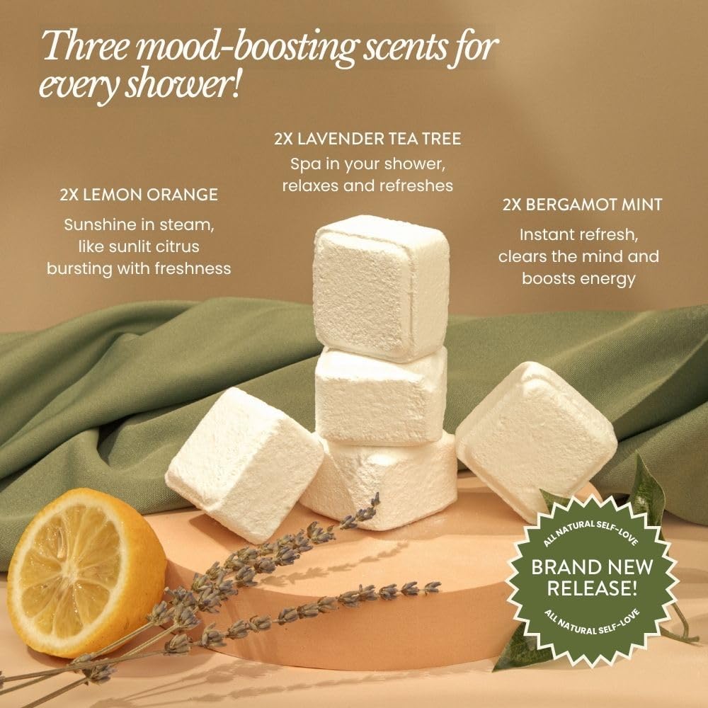 Bare Botanics Shower Steamers 6 XL Cubes w/ Tray - Intensely Aromatic with All Essential Oils & Natural Ingredients - 70% Bigger - Small-Batch Made in WI - Updated Gift Ready Packaging