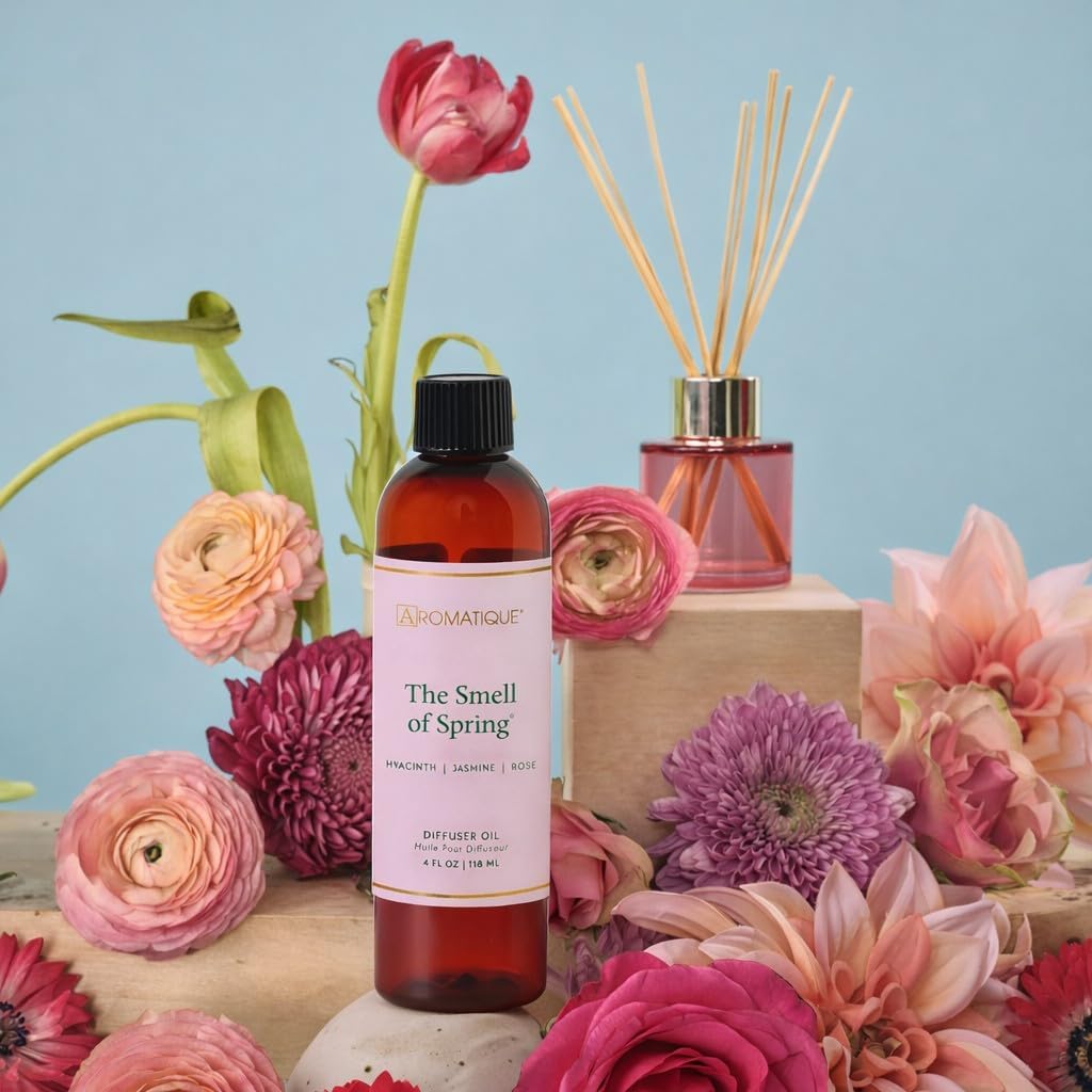 Aromatique The Smell of Spring Diffuser Oil – 4 fl oz Floral Reed Diffuser Refill, Hyacinth, Jasmine & Rose Home Fragrance