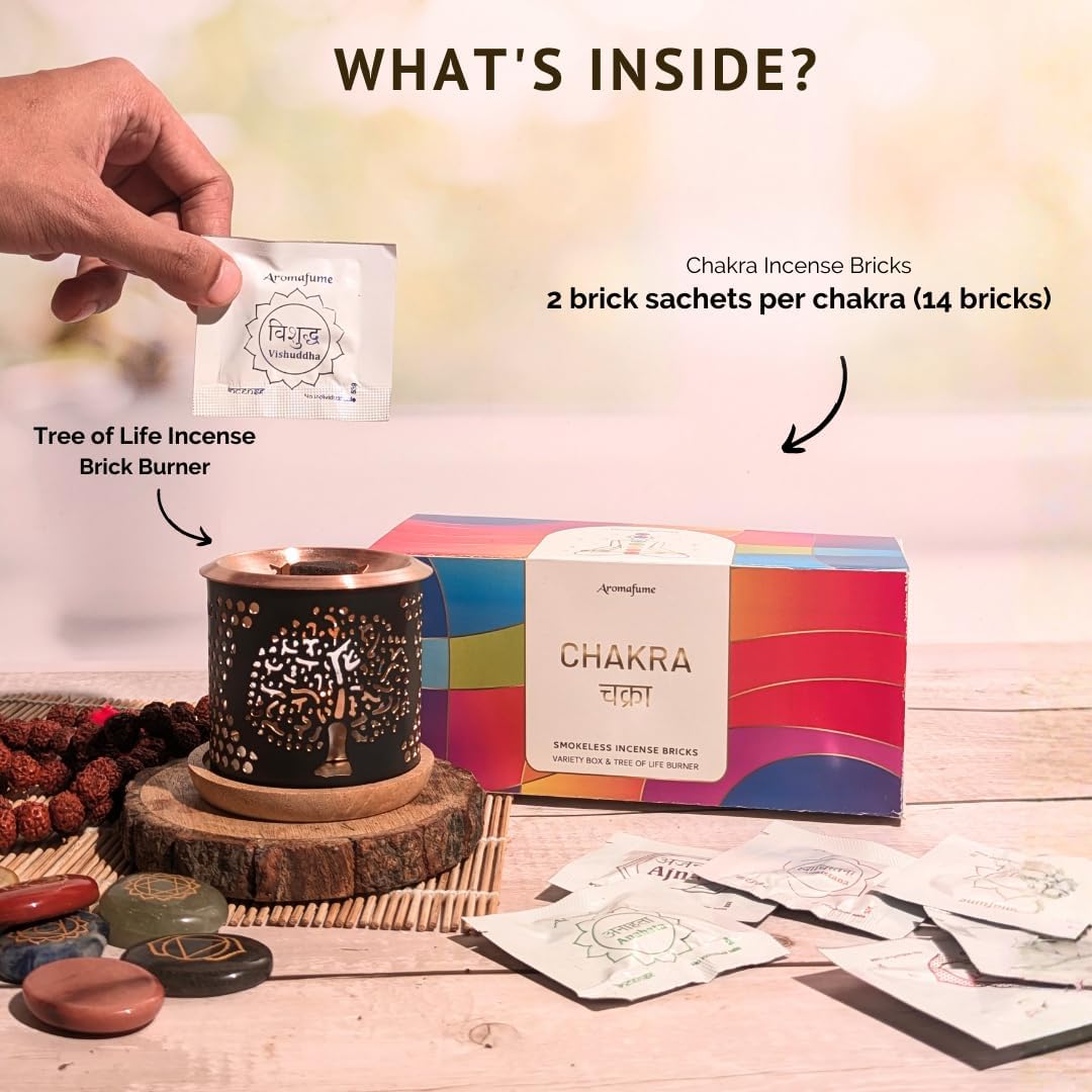 7 Chakra Incense Brick Gift Set by Aromafume | 14 Bricks & Tree of Life Exotic Burner | Smokeless Incense Set for Chakra Balance | Yoga & Meditation Gifts | Incense Kit for Plexus, Root & More
