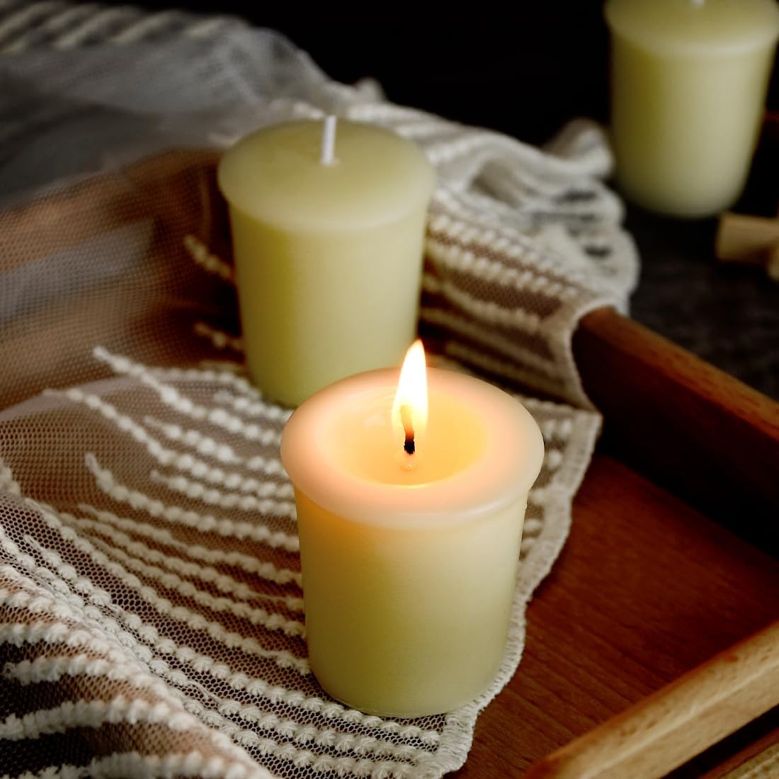 DEYBBY Ivory White Beeswax Votive Candles-6 Pack Natural Votives Set in Glass Jar for Home Room Decor Party Wedding Spa Gift,12 Hours Burn