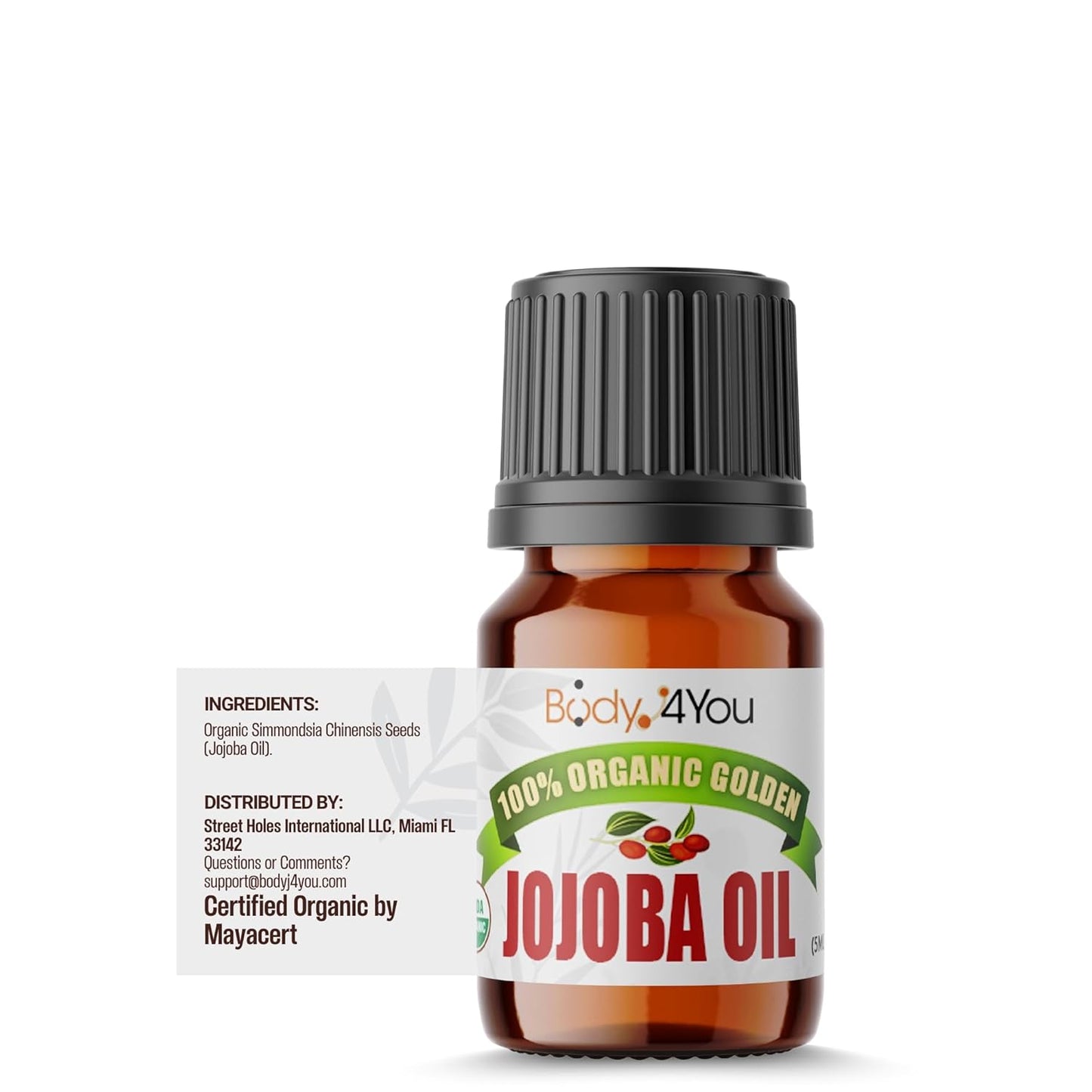 BodyJ4You Organic Jojoba Oil Piercing Aftercare - USDA 100% Pure Cold Pressed Ear Stretching Oil - Gauge Care Nose Septum Cartilage Tragus Navel - Natural Skin Recovery Moisturizer Vegan - 0.17 Fl Oz