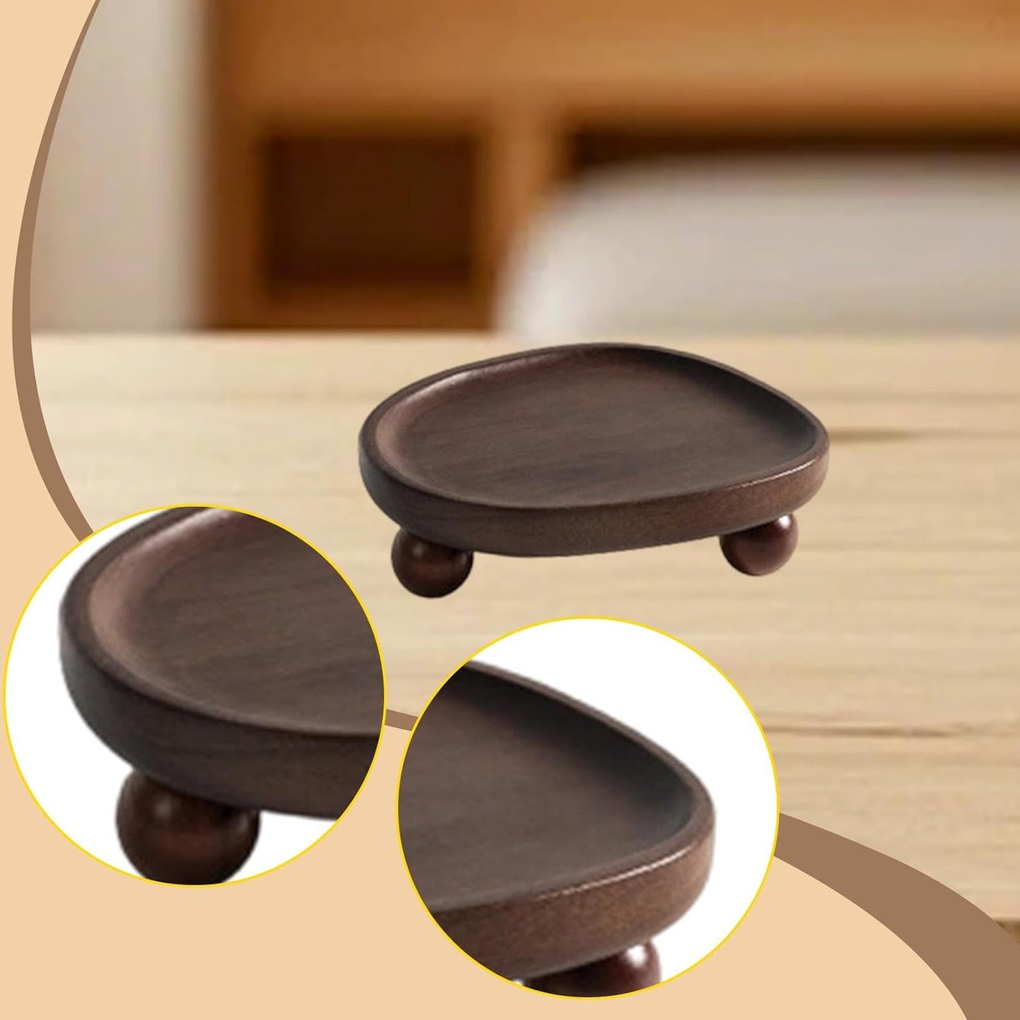 Wooden Tray,Pedestal Stand Plate Serving Rustic Perfume Holder Jewelry Display Tray for Entryway Candle Sink Wedding, Style B