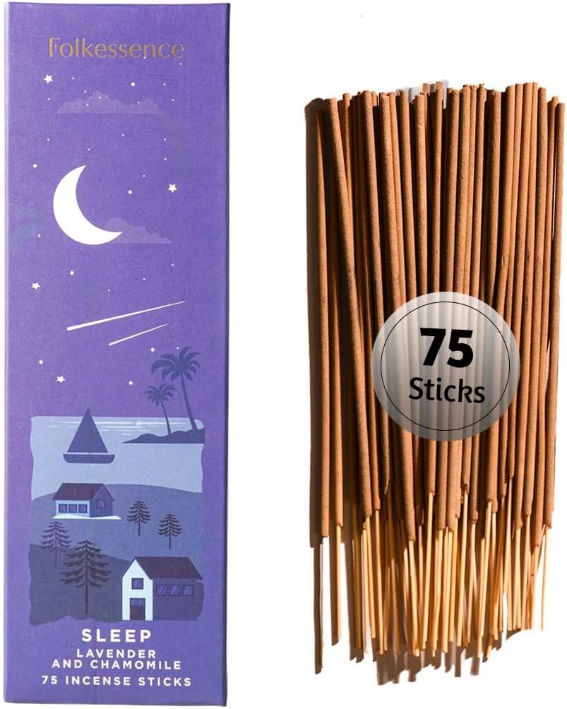 Folkulture Incense Sticks (75 Sticks) | 8" Premium Lavender & Chamomile Incense Sticks for Deep Sleep, Aromatherapy, Relaxation Gifts | No Charcoal, Non Toxic, 45 Mins, Long Burning Insence-Sticks