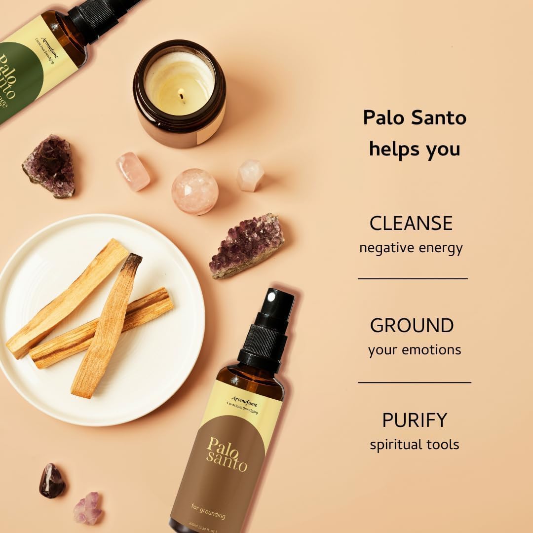 Palo Santo & Lavender Smudge Spray by Aromafume | 1 x 100ml / 3.38 fl oz l Aromatherapy | With Essential oils | Room Linen Spray | Natural Air freshners for home | Spiritual Meditation Accessories
