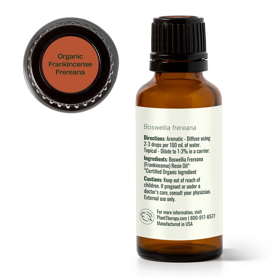 Plant Therapy Organic Frankincense Frereana Essential Oil 30 mL (1 oz), 100% Pure, USDA Certified Organic, Undiluted Aromatherapy Oil for Skin Care, Immune Support & Relaxation