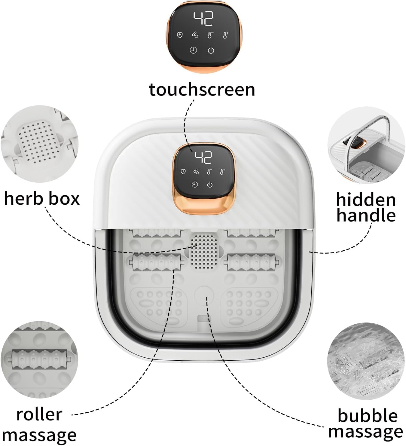 Folding Foot Spa with Heat - Collapsible Foot Bath Massager with Temp Control Touchscreen, Manual Massage Rollers, Space Saving Foot Tub, Pedicure Spa for Home, Office, Relaxation Gift for Men & Women