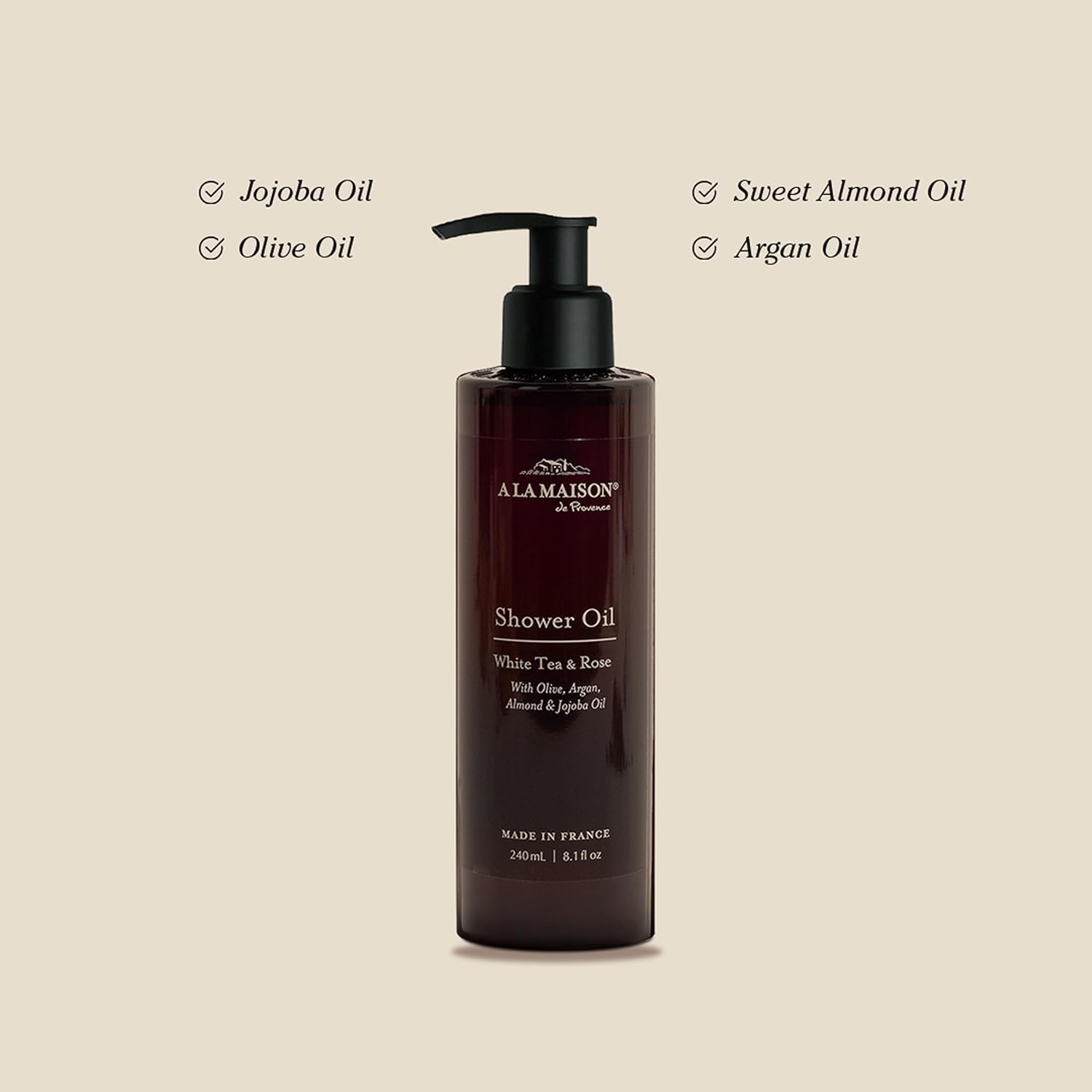 A LA MAISON Amber Collection White Tea & Rose Duo: Shower Oil - 3.3 oz Moisturizing & Fast-Absorbing Body Oil, 8.1 oz Hydrating Body Wash Alternative