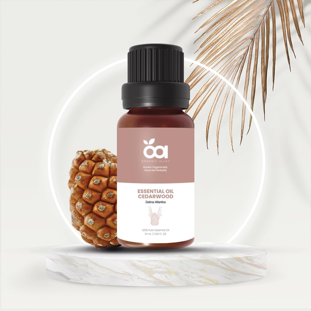 Cedarwood Essential Oil by Organic Alley | 100% Pure, Undiluted and Natural Cedrus Atlantica Oil | Skin, Hair, Stress and Body Balance | (0.33 Fl Oz)