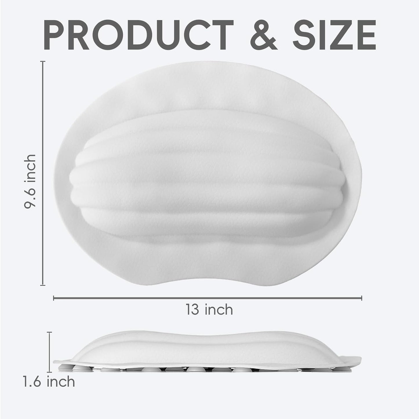 Small Bath Tub Neck Pillow, TPE Waterproof Suction Cups Bathtub Neck Pillow & Cushion, Ultra Thin, Lightweight Quick Drying Bath Accessories Spa Gifts for Women,White (13x9.6x1.6 Inch)