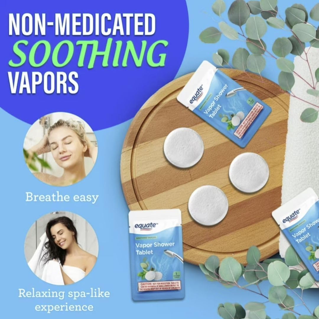 Equate Vapor Shower Tablet, Soothing Vapors with Eucalyptus and Menthol, Non-Medicated, 5 Count, 2 Pack