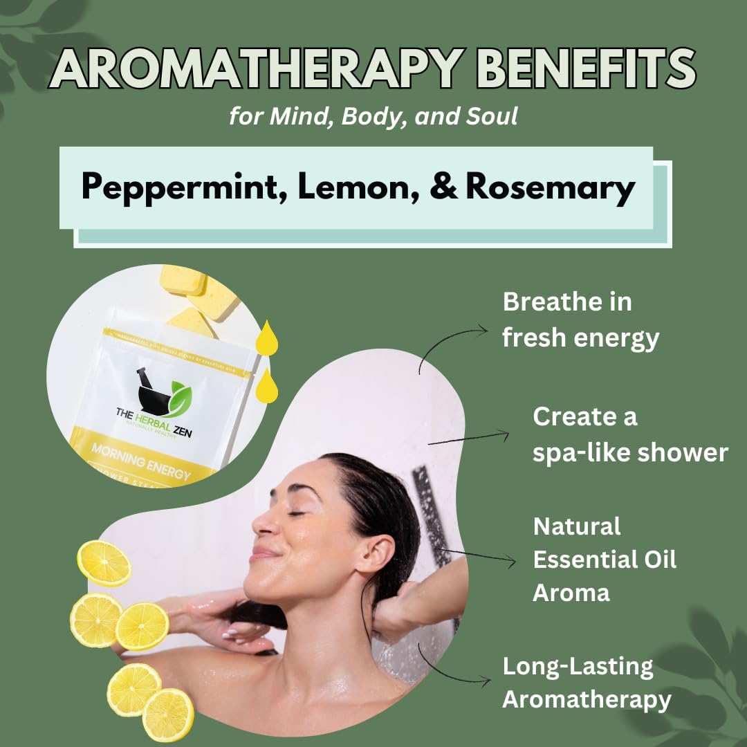 Morning Energy Shower Steamers Aromatherapy 10 Pack - Energizing Peppermint and Lemon Essential Oils for Morning Energy - USA Made Natural Shower Bombs Aromatherapy Gift - The Herbal Zen