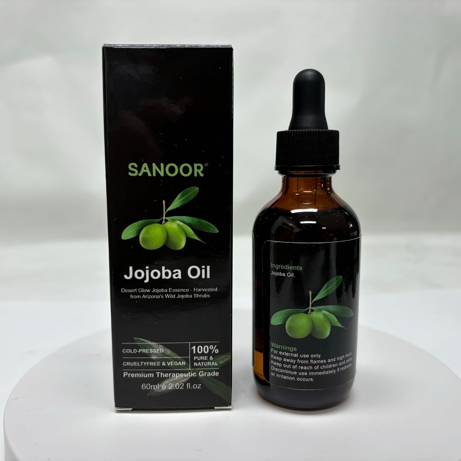 SANOOR Desert Organic Jojoba Oil | 100% Pure (2.02oz) | Cold-Pressed Moisturizer for Skin & Hair Care | Nutrient-Rich Pure Hair Butter | Hydrating Oil for Face, Body, and Scalp | 60ml