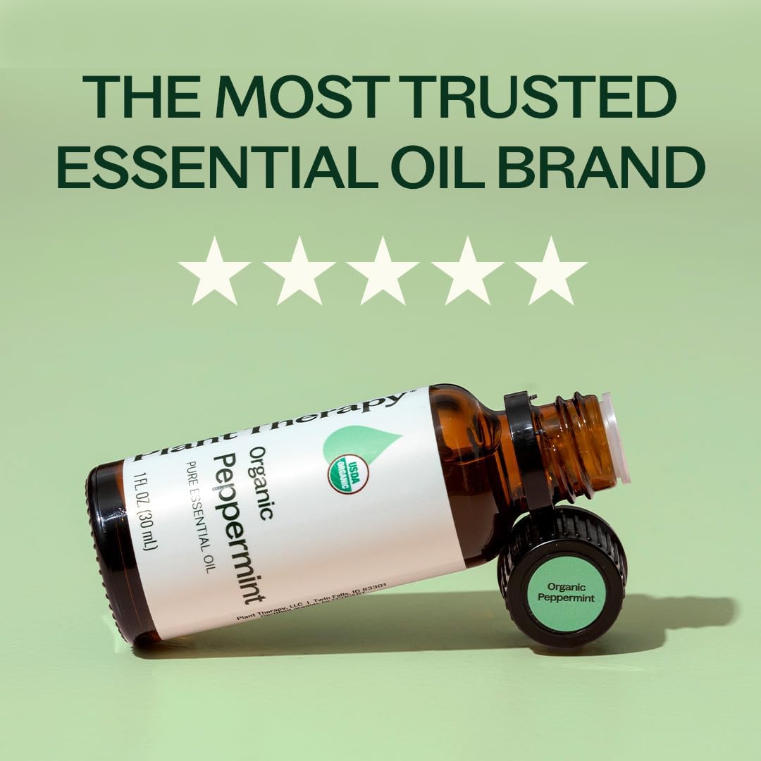Plant Therapy Organic Peppermint Essential Oil 30 mL (1 oz) 100% Pure, Undiluted, USDA Certified Organic Aromatherapy, for Neck Tension and Muscle Discomfort