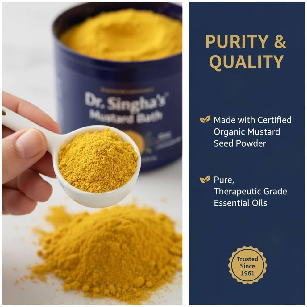 Dr. Singha's Mustard Bath Soak – Aromatherapy Bath Salts with Mustard Seed & Essential Oils for Muscle Relaxation, Stress Relief & Soothing – Epsom Salt Alternative, 8 oz