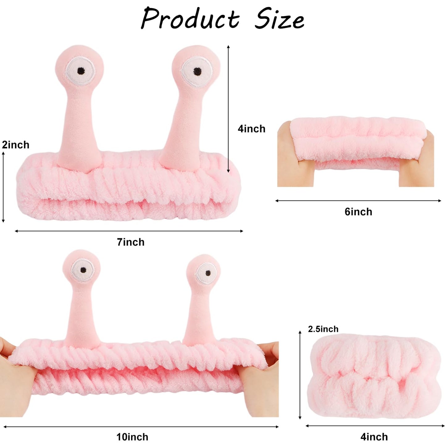 SuPoo 9 Pcs Skincare Headbands Snail Spa Headband and Wristband Set Alien Pink Face Wash Wristbands Cute Makeup Hair Band for Washing Face Wrap Head Towel Wrist Towels for Shower