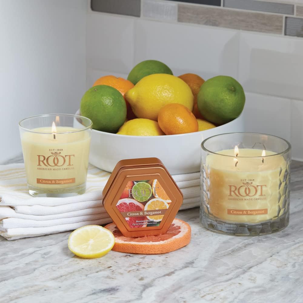 Root Candles Scented Candles Honeycomb Beeswax Blend Premium Handcrafted Candle, 12-Ounce 3-Wick, Citron & Bergamot