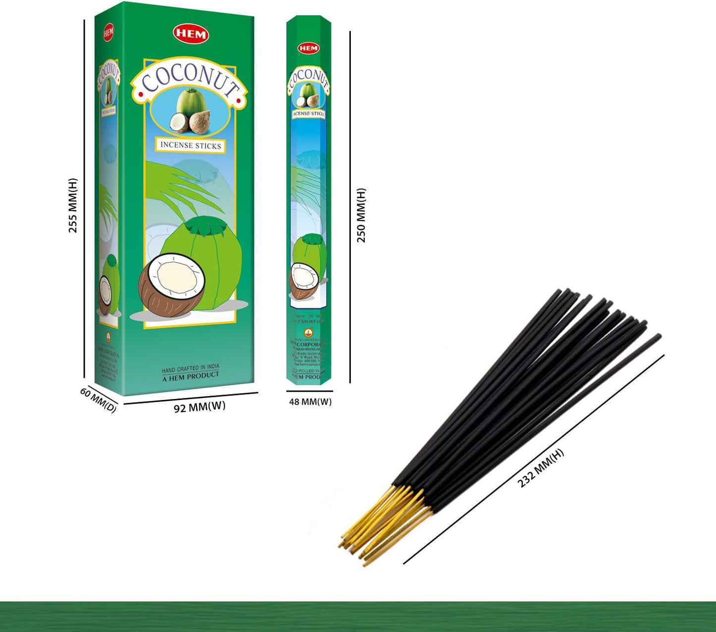 Hem Coconut Incense Sticks (120 Sticks, 6 Boxes Inside) - 9 Inches Long, 20g per Box - Perfect for Meditation, Rituals & Cleansing