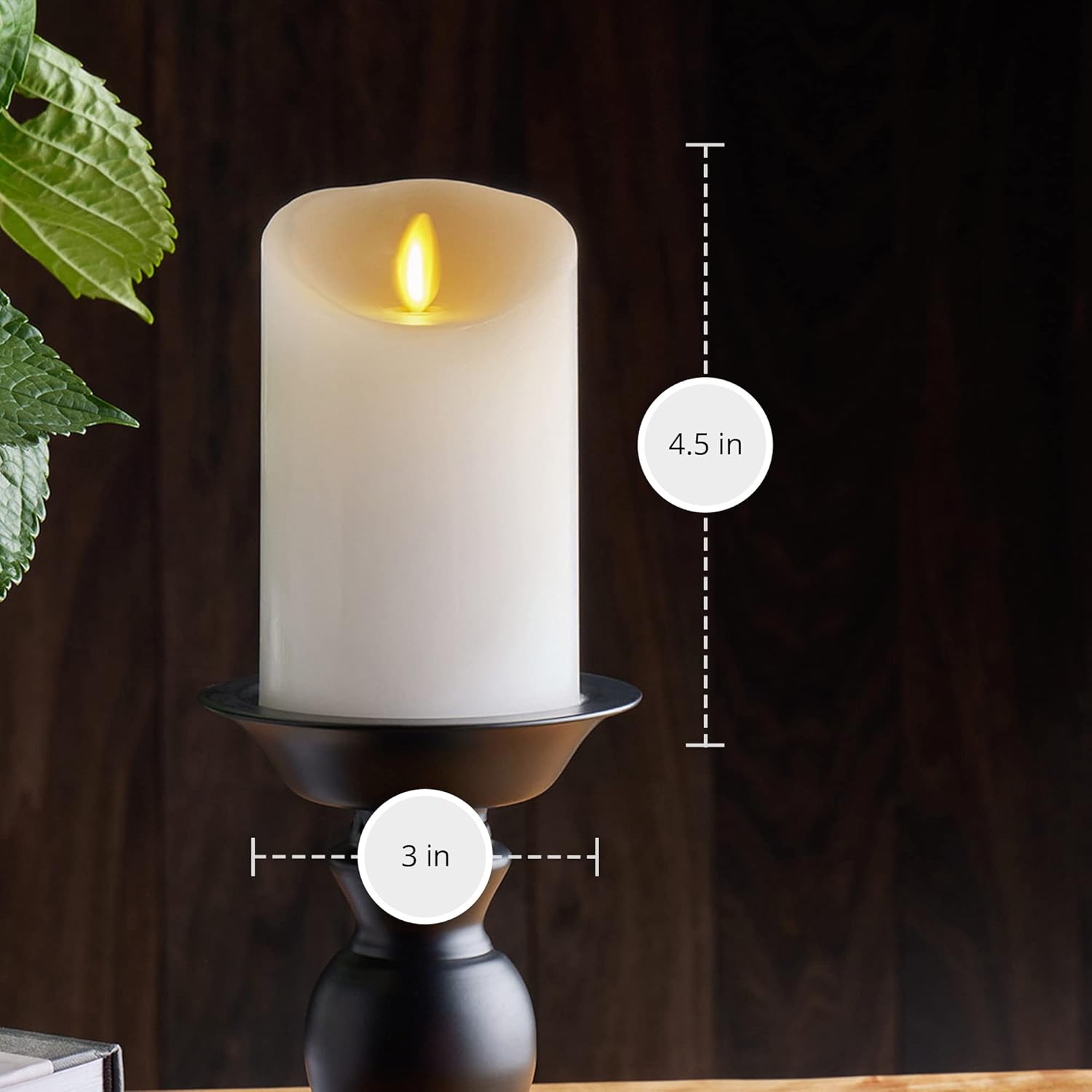Luminara Flickering Flameless White 4.5" Scalloped Edge Pillar Candle - Warm LED Light Flame - 2 C Battery Operated Decor for Dining Room Table Centerpieces, Fireplace Mantel, Dinner Party, Reception