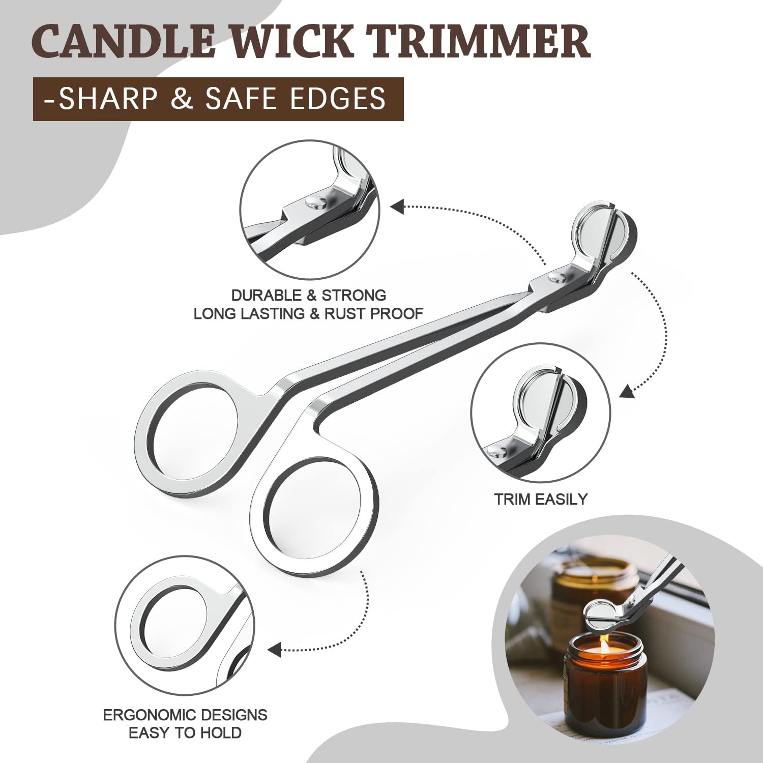 5 in 1 Candle Accessory Set,Candle Wick Trimmer Cutter,Candle Wick Dipper,Candle Wick Snuffer,Rechargeable Candle Lighter,Tweezers,Stainless Steel Candle Care Kit Home Gift for Aromatherapy