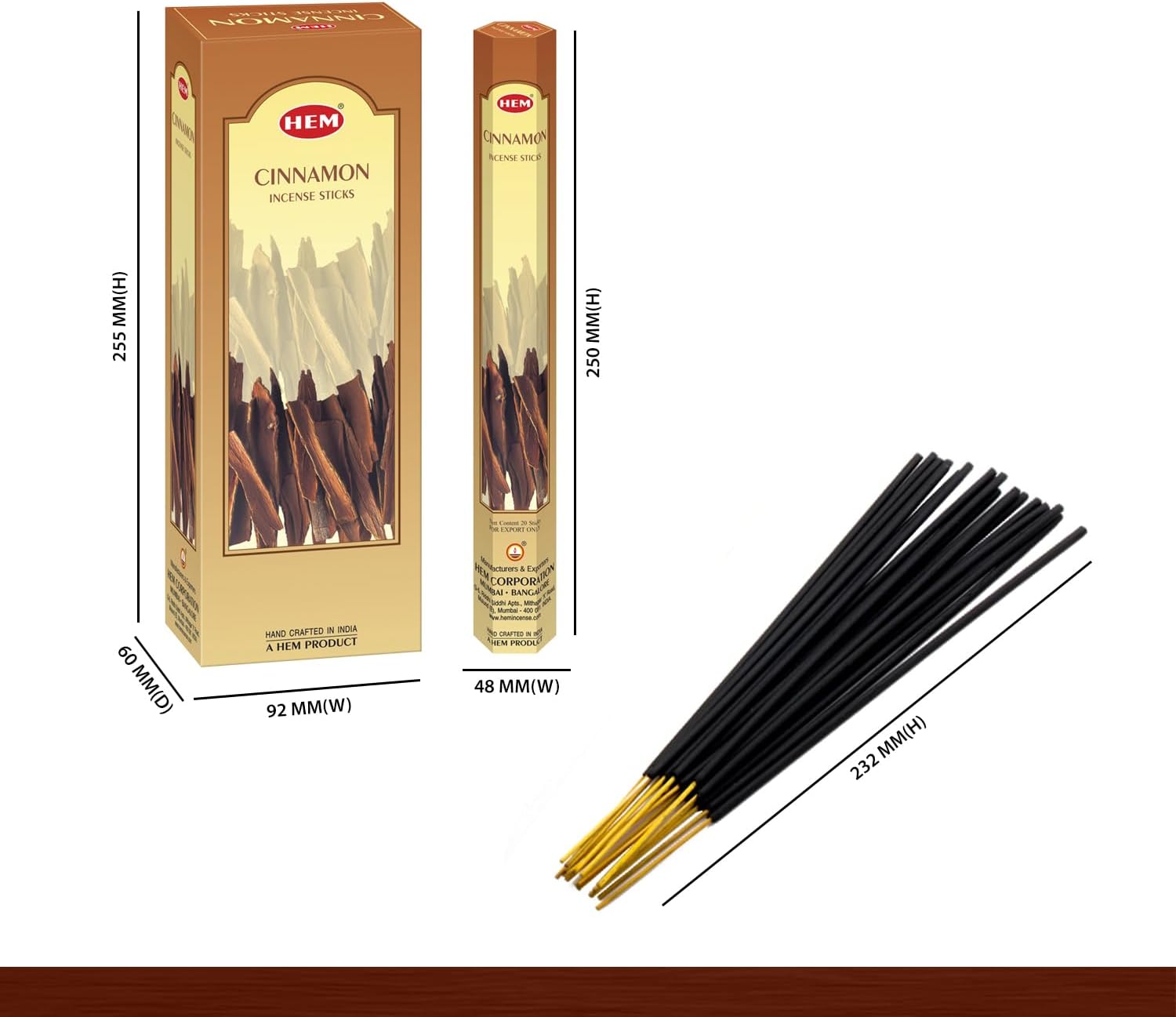 Hem Cinnamon Incense Sticks (120 Sticks, 6 Boxes Inside) - 9 Inches Long, 20g per Box - Perfect for Meditation, Rituals,Cleansing & Yoga.