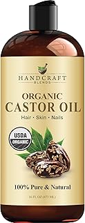 Handcraft Blends Organic Castor Oil 16 Fl Oz | 100% Pure and Natural | Premium Grade Carrier Oil | Hair, Eyelashes and Eyebrows | Hair and Body | Expeller-Pressed | Hexane-Free