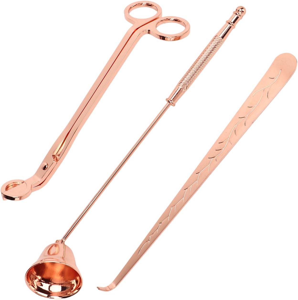 3pcs Candle Wick Trimmer Set, Stainless Steel Candle Accessory Set, 3 in 1 Candle Care Kit with Wick Trimmer Candle Snuffer Wick Dipper in Rose Gold for Safe Clean