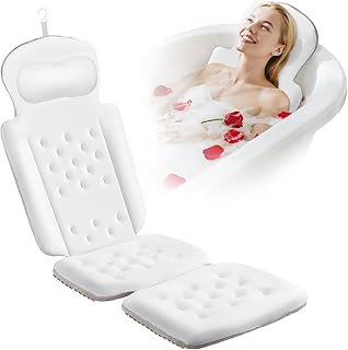 Full Body Bath Pillow, Luxury Bath Cushion with 192 Suction Cups, Bath Pillows for Tub for Head and Neck Support, with Laundry Bag White, 51" x 16"