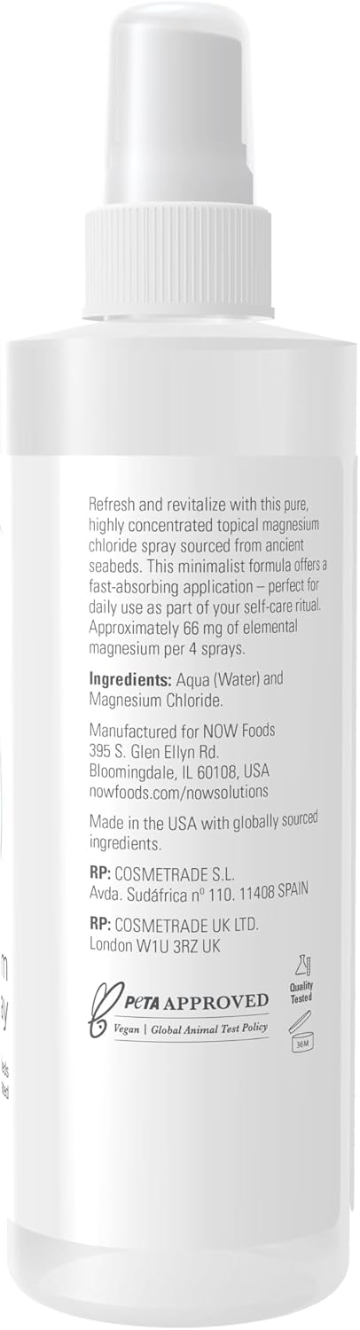 NOW Foods Solutions, Magnesium Topical Spray, from the Ancient Seabed, Highly Concentrated, 8 Fl Oz (Pack of 1)