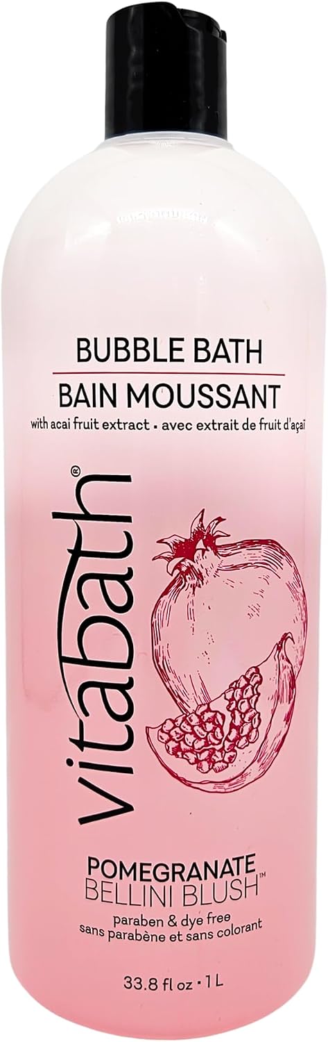 Vitabath Pomegranate Bellini Blush Bubble Bath Rich Foaming Bubbly Soak & Relaxing Aromatherapy Moisturizing & Nourishing Indulgent Suds for Women & Men All Skin Types - 33.8 fl oz