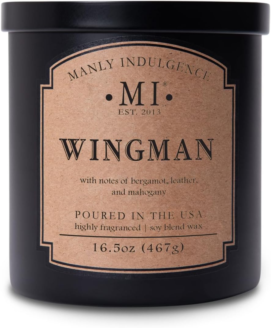 Manly Indulgence Wingman Scented Candles for Men, 2 Wick, 16.5 oz, Premium Soy Blend Wax, 60H Burn, Candles for Home Scented - Made in The USA