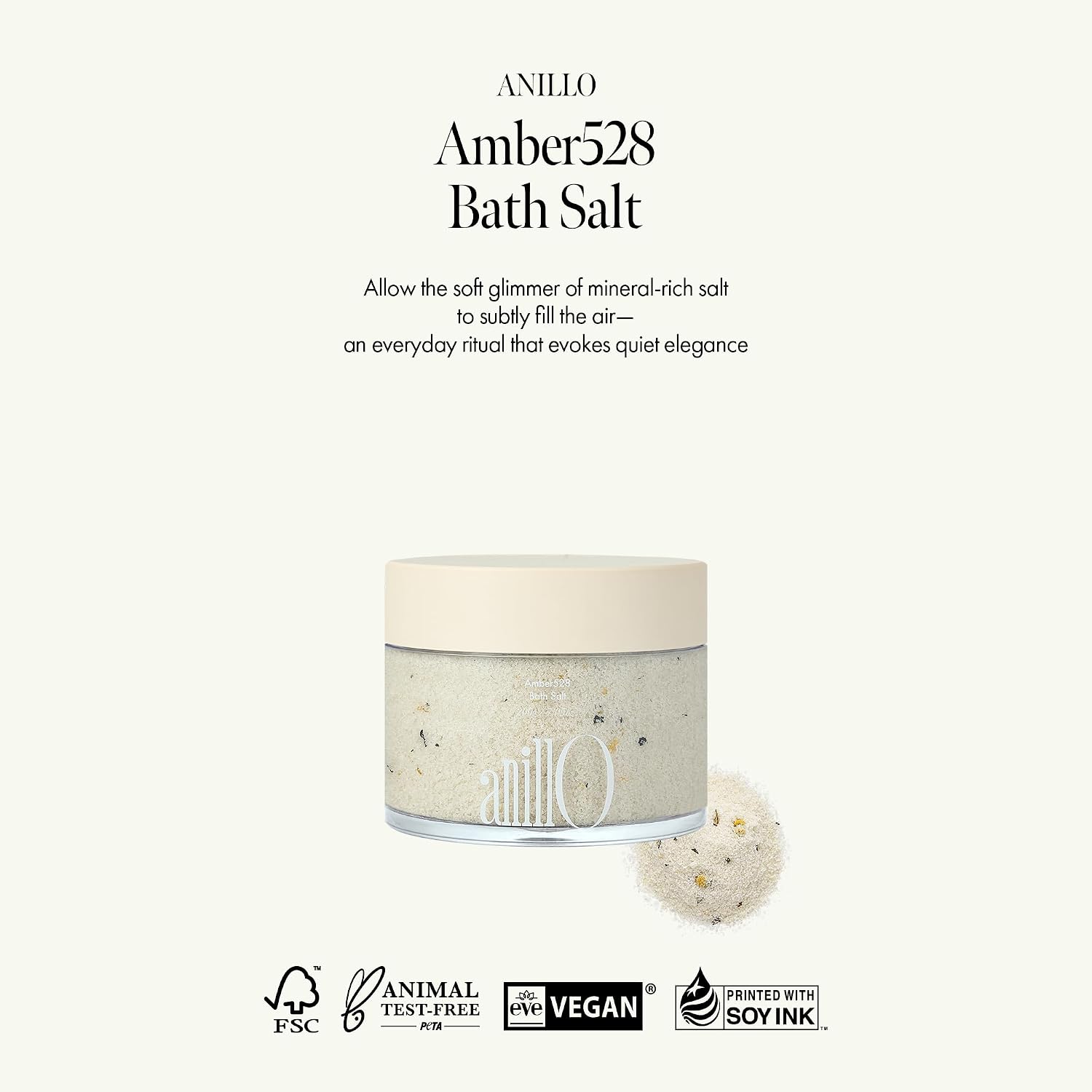 ANILLO Amber528 Bath Salt – Aromatherapy Soak with Amber Scent, Green Tea & Botanical Oils – Deep Moisturizing & Relaxing Korean Spa Salt – 7.05 oz
