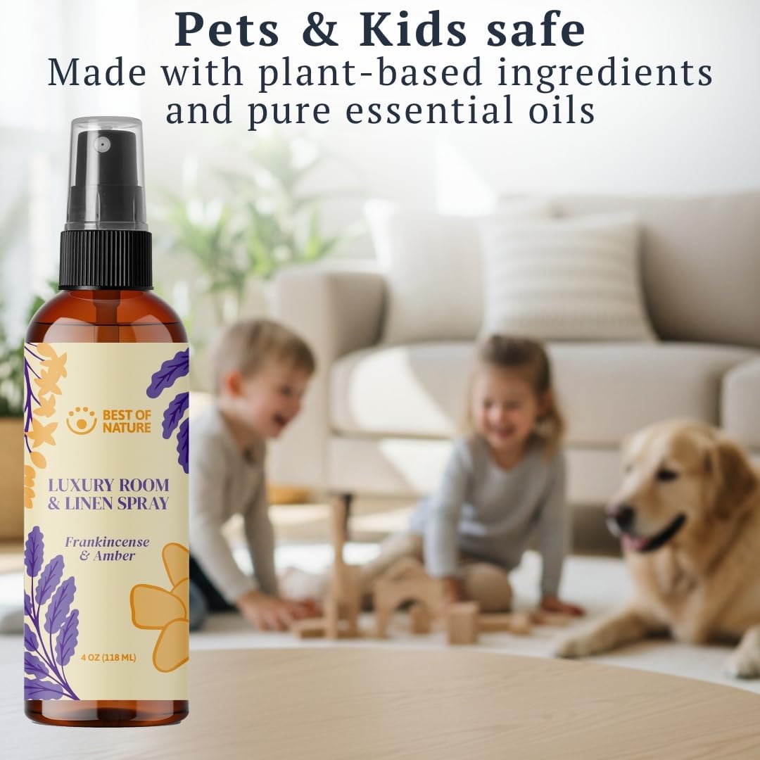 Best of Nature Luxury Room & Linen Spray – All-Natural Essential Oil Air Freshener for Home, Bedroom, Bathroom & Linens – Plant-Based, Family-Safe, Relaxing Aromatherapy Mist (Frankincense & Amber)