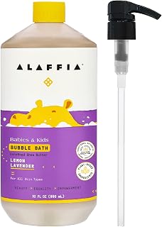 Alaffia Babies & Kids Bubble Bath, Lemon Lavender, Pump Included – Gentle Cleanser with Raw Shea Butter and Lemon Balm, 32 Fl Oz