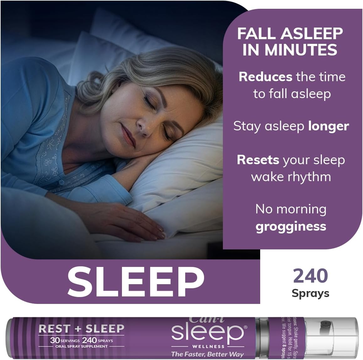 Can-i Sleep Spray for Adults – Fast-Acting Melatonin Spray with GABA & 5-HTP – Sleep Supplement to Fall Asleep Faster & Stay Asleep Longer – No Grogginess, Lack of Sleep Aid – 30 Servings 240 Sprays