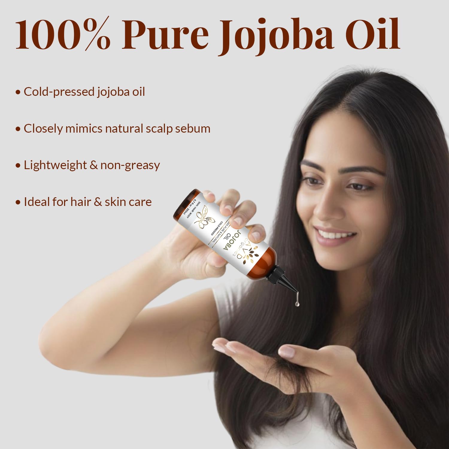 AVD ORGANICS Jojoba Oil for Skin | 100% Pure (6.7 fl oz) Cold Pressed Unrefined Hexane Free | Moisturizing for Face, Hair, Skin & Nails | 200ML
