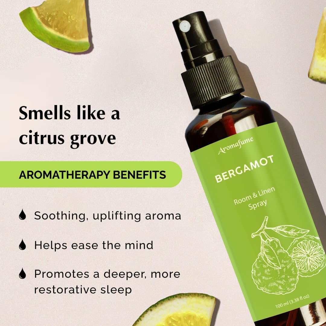 Bergamot Room, Linen & Pillow Spray by Aromafume | 100ml/3.38 fl oz | with Pure Bergamot Essential Oil | Aromatherapy Spray for Relaxation, Sleep & Stress Relief | Mist for Bedding, Fabric