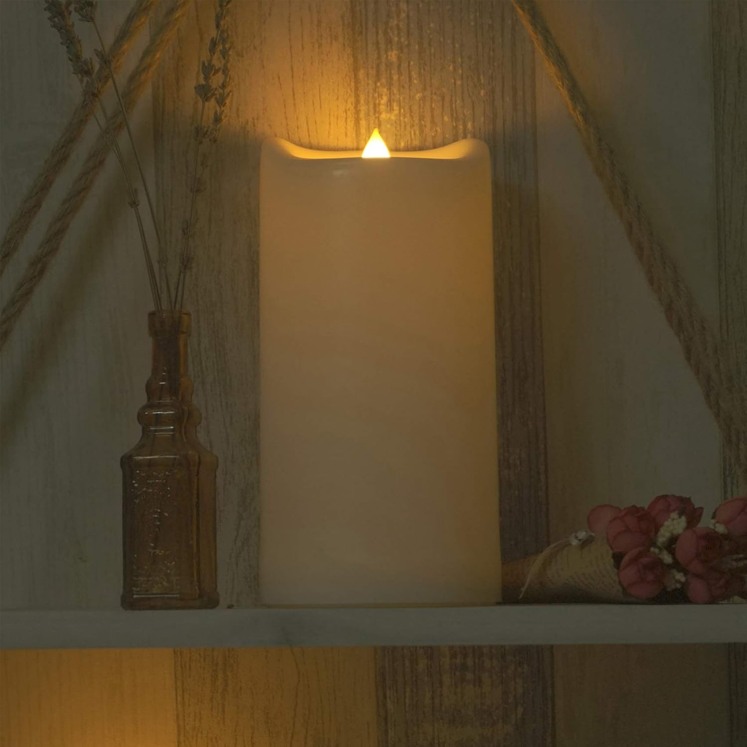 8"x4" Battery Operated Flameless LED Pillar Candle, Outdoor Waterproof Flickering Light with Remote & Timer for Halloween Party Wedding Party Home Decoration, 1 Pack