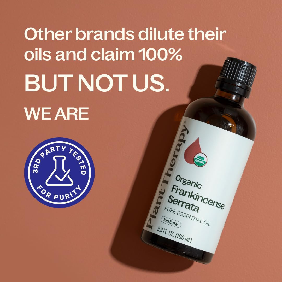 Plant Therapy Organic Frankincense Serrata Essential Oil, 100 mL (3.3 oz), USDA Certified Organic, 100% Pure and Undiluted, Great for Aromatherapy and DIY Skin Care