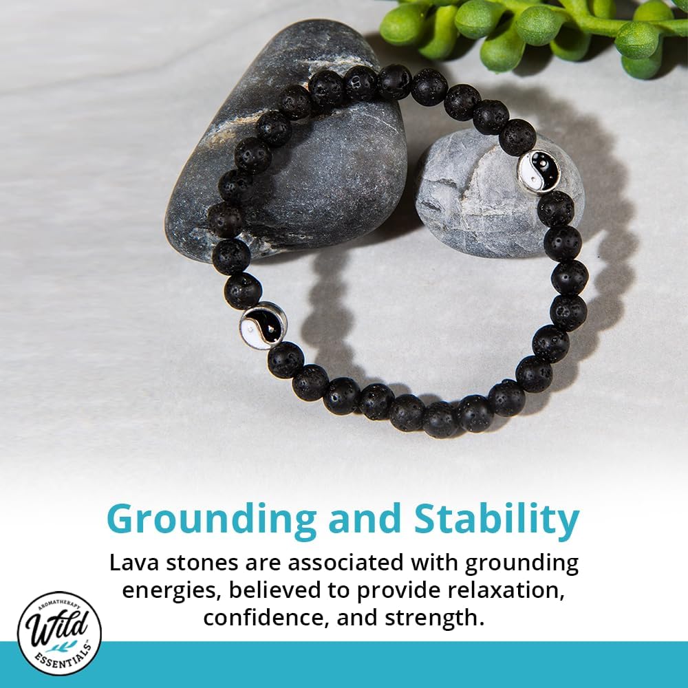 Wild Essentials 7 Chakras Lava Stone Essential Oil Diffuser Bracelet, Adjustable, Aromatherapy Jewelry Gift Set and 100% Pure Oils (Lavender, Lemongrass, Orange and Peppermint)