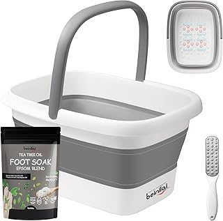 Beinilai Collapsible Foot Bath Kit, Foot Soaking Tub with Handle and Massage Acupoint, Tea Tree Oil Foot Soak with Epsom Salt, and Pedicure Feet File