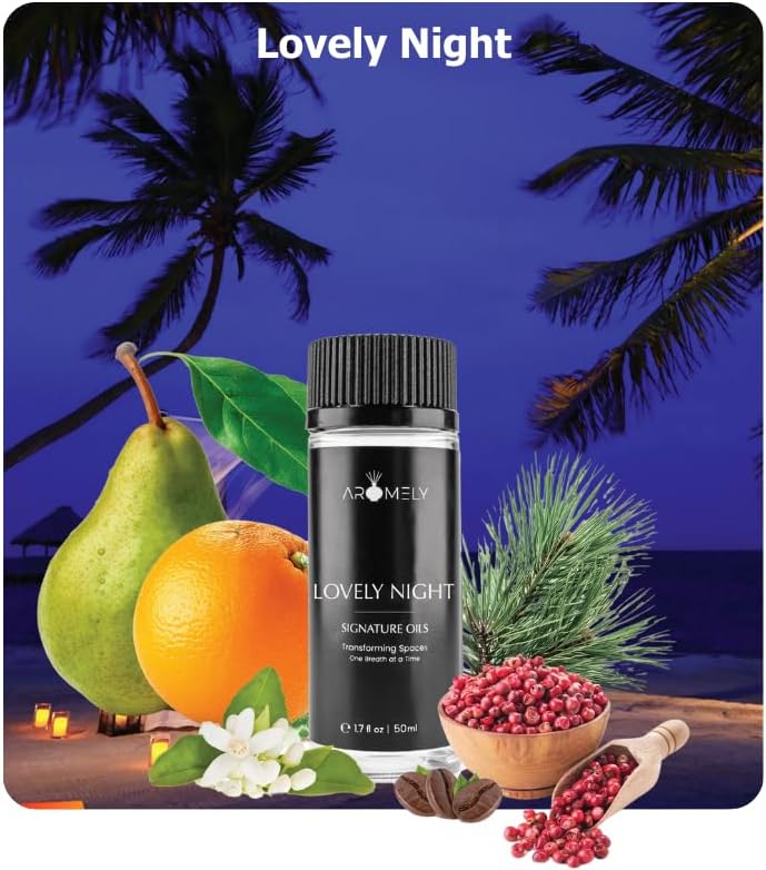 Aromely Lovely Night Diffuser Oil Scent - Essential Oils for Diffusers - Sophisticated Aroma Blend of Sweet Orange Oil, Pink Pepper, Nerol, Patchouli, and Sandalwood (50ml)