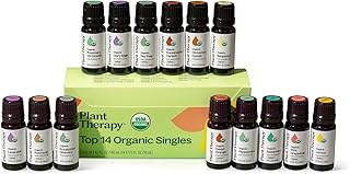 Plant Therapy Top 14 Organic Essential Oil Singles Set 100% Pure Essential Oils, Undiluted, Natural Aromatherapy for Diffusion and Body Care 10 mL (1/3 oz) Each