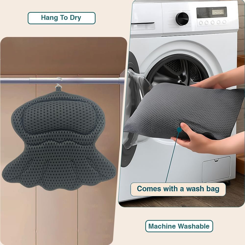 Bath Pillows for Tub, Bath Pillow Luxury Bathtub Pillows for Head and Neck Support - With 4D Air Mesh Fabric & Strong 6 Suction Cups, Tub Pillow For Bathtub, Bath Accessories & Spa Gifts For Women Men