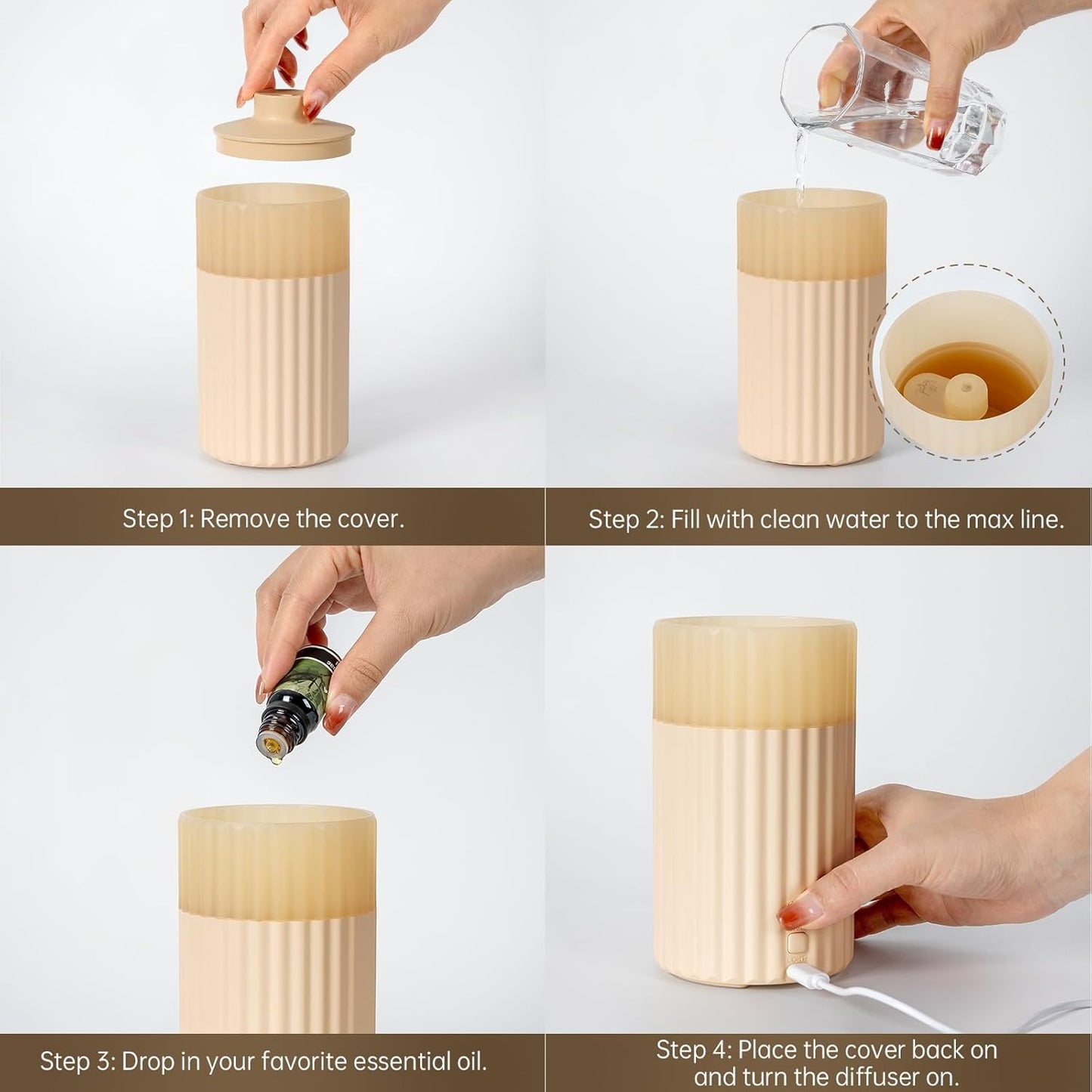 Essential Oil Diffuser, Flameless Candle Diffuser with Auto Off Function Cool Mist Humidifier 3 Levels Light for Office Room Decor Outdoors Camping 100ml