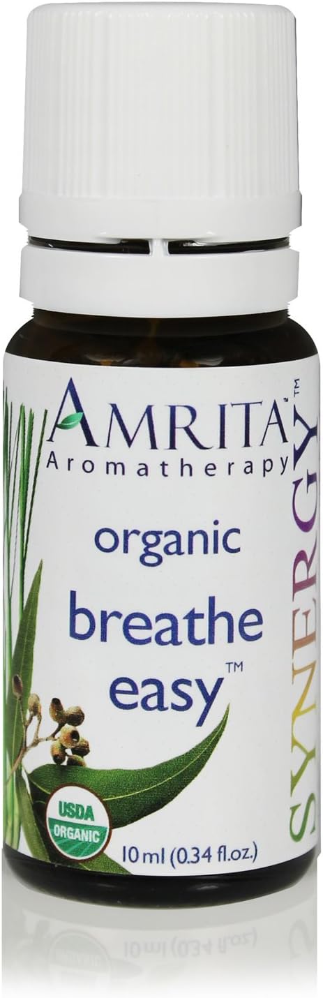 AMRITA Aromatherapy: Breath Easy Synergy Essential Oil Blend - USDA Certified Organic Essential Oil Blend of Citronella Nardus, Siberian Fir, & Sweet Eucalyptus Globulus - Pure & Undiluted -SIZE: 60ML