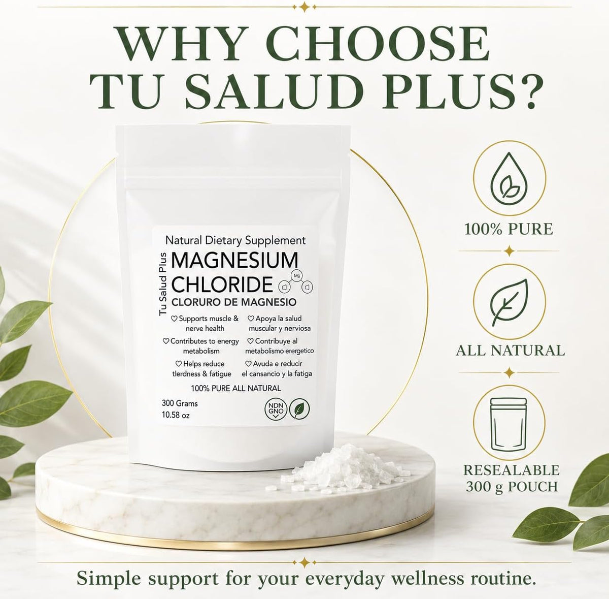 Magnesium Flakes 300g – Cloruro de Magnesio Puro, Pure Magnesium Chloride Flakes for Bath, Relaxation, Muscle &amp; Skin Care