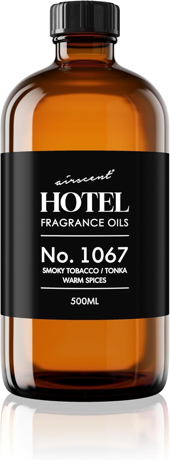 AirScent Hotel Diffuser Oil No. 1067 - Smoky Tobacco Tonka Warm Spices - Premium Fragrance Oil for Ultrasonic and Waterless Diffusers and Crafting - 500 mL, 16.9 fl oz Glass Bottle
